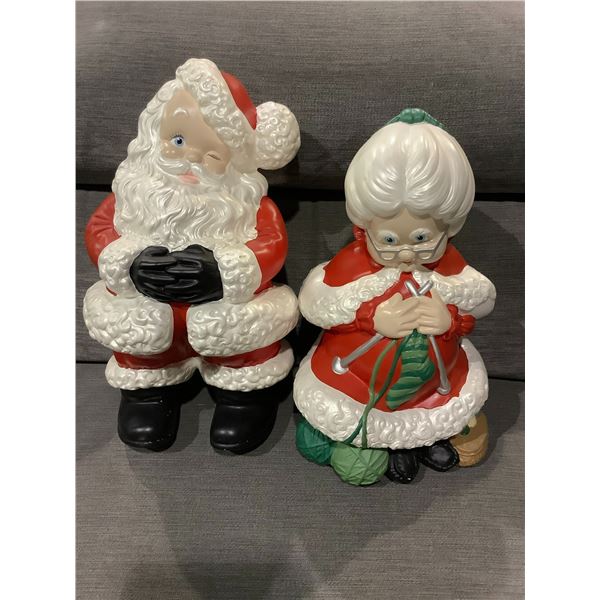 SANTA AND MRS. CLAUSE HAND PAINTED FIGURINES 15" TALL AND 13" TALL