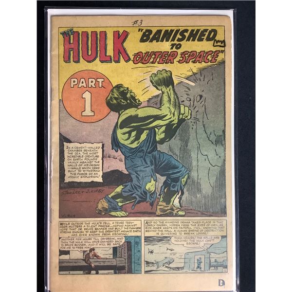 MARVEL HULK #3 COMIC BOOK WITH FIRST APPEARANCES: CLOWN, HUMAN CANNONBALL, RINGMASTER,