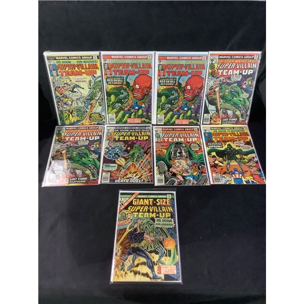 9 MARVEL SUPER-VILLAIN TEAM-UP COMIC BOOKS: 3, 10 (X2), 11 (X2), 12, 13, 14, & GIANT-SIZE 1ST ISSUE