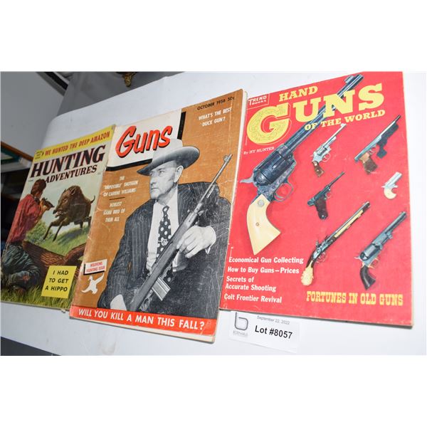(3) 1950's hunting + guns magazines