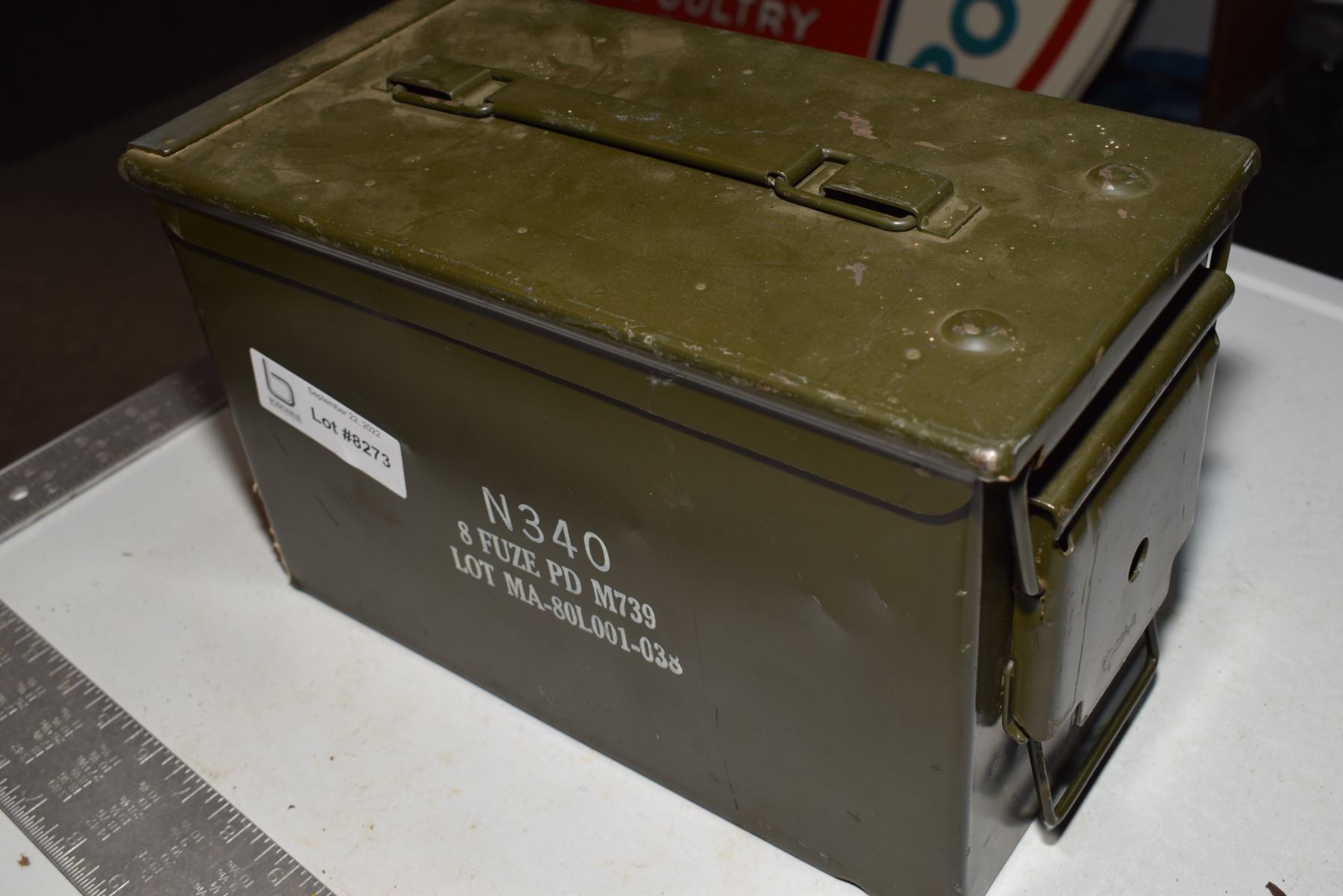 Military shell box with contents