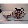 Image 1 : Large bowl 16" round with small bowl (repaired) 9.5" chamber pot pitcher