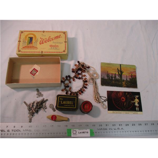 Coca-cola whistle, old postcards, misc