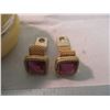 Image 2 : Alabaster hand carved hinged jewelry case (made in Italy) with gold colored pink stone cufflinks