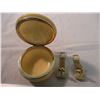 Image 3 : Alabaster hand carved hinged jewelry case (made in Italy) with gold colored pink stone cufflinks