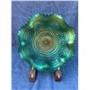 Image 1 : Northwood Green “Greek Key” Carnival Glass bowl 9” - Rare Color & Pattern