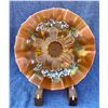 Image 1 : Dugan Peach Opal “Stippled Petals” with Rare Enamelled Flowers 9” Footed Carnival Glass Bowl