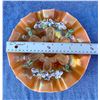 Image 2 : Dugan Peach Opal “Stippled Petals” with Rare Enamelled Flowers 9” Footed Carnival Glass Bowl