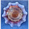 Image 3 : Dugan Peach Opal “Stippled Petals” with Rare Enamelled Flowers 9” Footed Carnival Glass Bowl