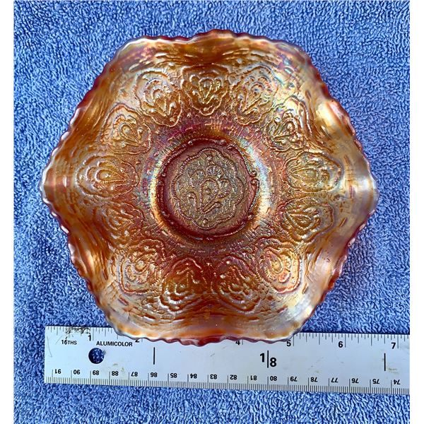 Fenton Marigold “Persian Medallion” Carnival Glass Ruffled Sauce Bowl 5 1/2”