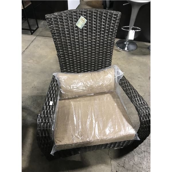 PAIR OF PATIO FLAIR BROWN PREMIUM MUSKOKA OUTDOOR PATIO CHAIRS WITH CUSHIONS
