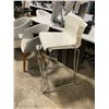 Image 2 : PAIR OF WHITE METAL FRAMED PLASTIC STACKING COUNTER HEIGHT STOOLS