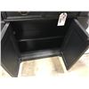 Image 2 : 3 DARK WOOD 2 DRAWER 2 DOOR STORAGE COUNTERS AND 2 DARK WOOD 5 TIER LEANING DISPLAY SHELVES