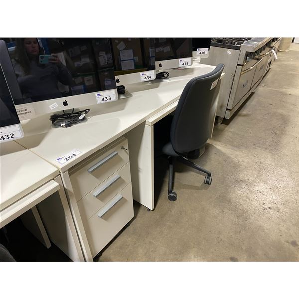 WHITE L-SHAPED EXECUTIVE DESK WITH 3 DRAWER MOBILE PEDESTAL