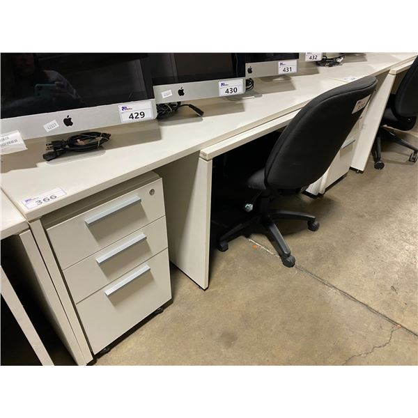 WHITE L-SHAPED EXECUTIVE DESK WITH 3 DRAWER MOBILE PEDESTAL