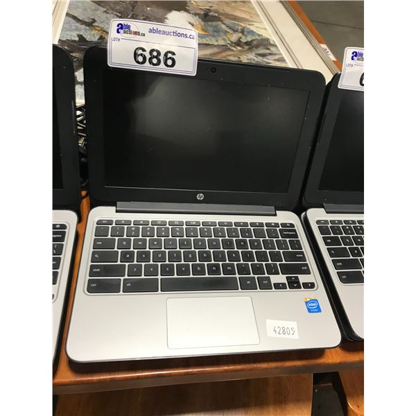 3 ASSORTED SILVER CHROME BOOKS WITH POWER CABLES