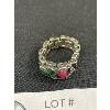 Image 2 : Vintage 925 Sterling Silver Flexible Chain Link Ring With Genuine Red /Greenstones, Mini White Ones 