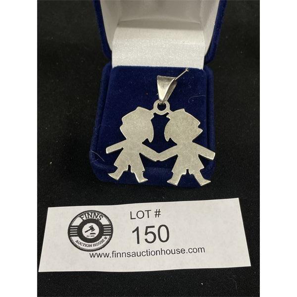 925 Sterling Silver Very Large 2 Children Pendant, Made in Mexico