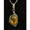 Image 2 : 925 Sterling Silver Necklace w/Genuine Amber Pendant 