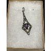 Image 2 : 925 Sterling Silver with Marcisite and Amethyst Pendant. 1 3/4 inch