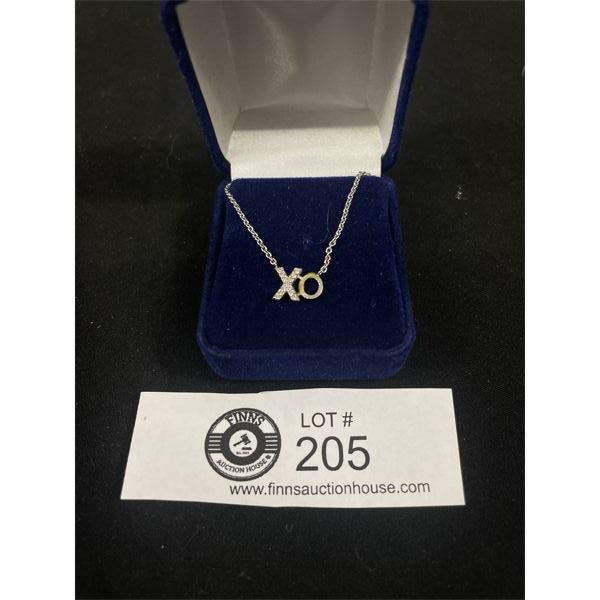 925 Sterling Silver XO Necklace w/ Tiny Clear Stones 16-18 inches