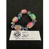 Image 2 : Large Vintage Watermelon Jade Beads Bracelet  w/ Crystal Beads