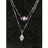 Image 2 : 925 Sterling Silver Double Strand Necklace with Opal and Multi Stone Pendant and Another Pendant