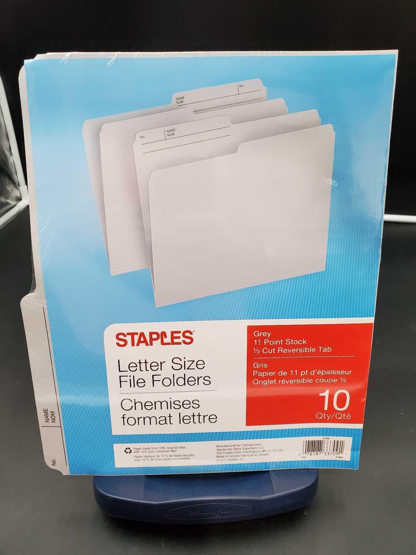Staplets File Staples Letter Size File Folders (10ct) 11 Point Grey Stock with 1.2 ...