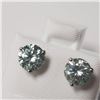 Image 3 : 14K White Gold Vivid Blue Green Moissanite(2ct) Earrings (~weight 0.98g), Made in Canada, Appraised 
