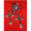 Image 1 : Mexican Silver Lot of 2 Cricifix and Biker Skull Ring