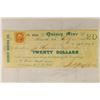 Image 1 : 1866 QUINCY MINE $20 CANCELLED CHECK WITH 2 CENT