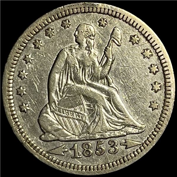 1853 Arws & Rays Seated Liberty Quarter CLOSE UNC
