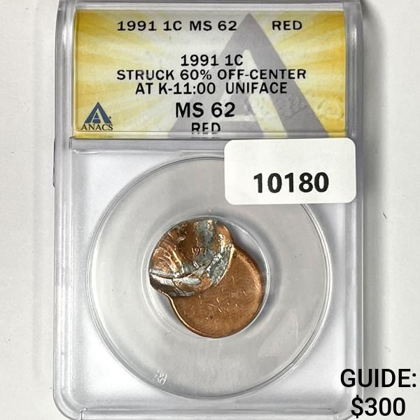 1991 Lincoln Memorial Cent ANACS-MS62 RED 60% Off