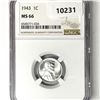 1943 Wheat Cent NGC-MS66