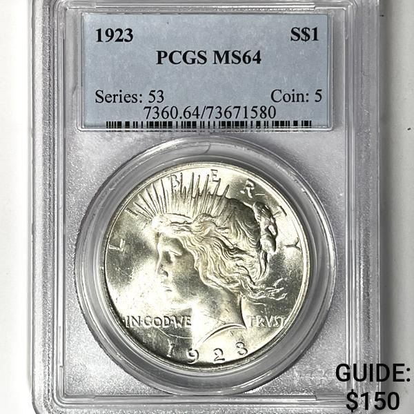 1923 Silver Peace Dollar PCGS-MS64