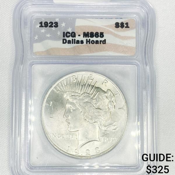 1923 Dallas Hoard Silver Peace Dollar ICG-MS65