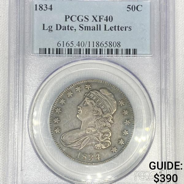 1834 Capped Bust Half Dollar PCGS-XF40 Lg. Date,