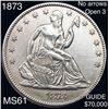 Image 1 : 1873 NO ARROWS OPEN 3 Seated Half Dollar UNC