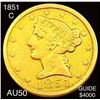 Image 1 : 1851-C $5 Gold Half Eagle ABOUT UNCIRCULATED
