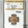Image 1 : 1865 Plain 5 Two Cent Piece PGA-MS62