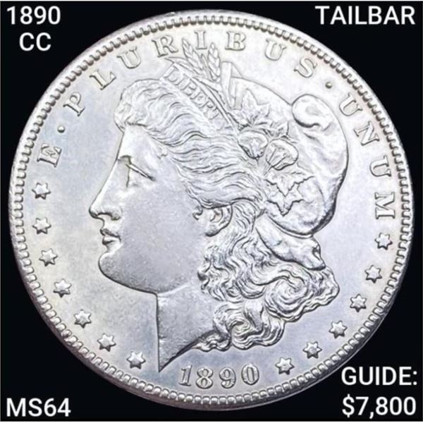 1890-CC Tailbar Morgan Silver Dollar CHOICE BU