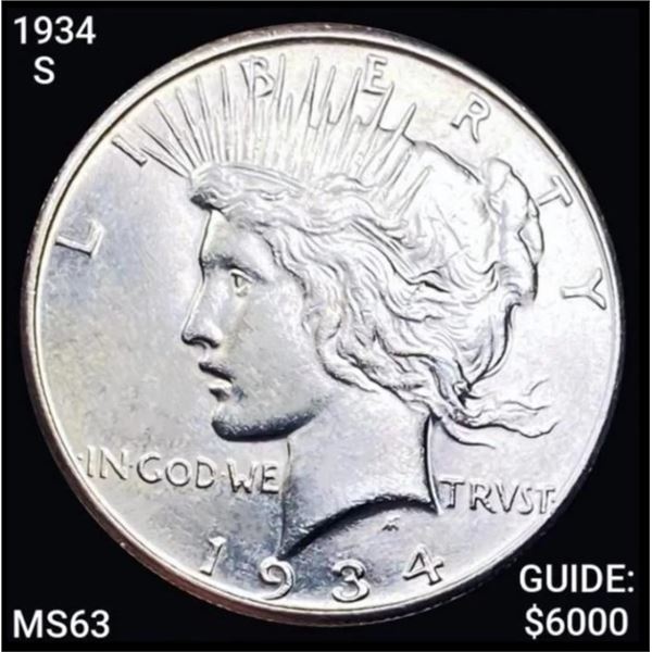 1934-S Peace Silver Dollar CHOICE BU