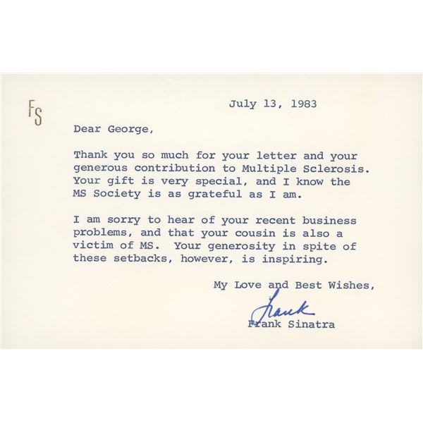 Frank Sinatra signed personal note