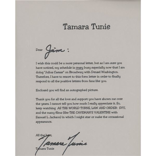 Tamara Tunie signed letter