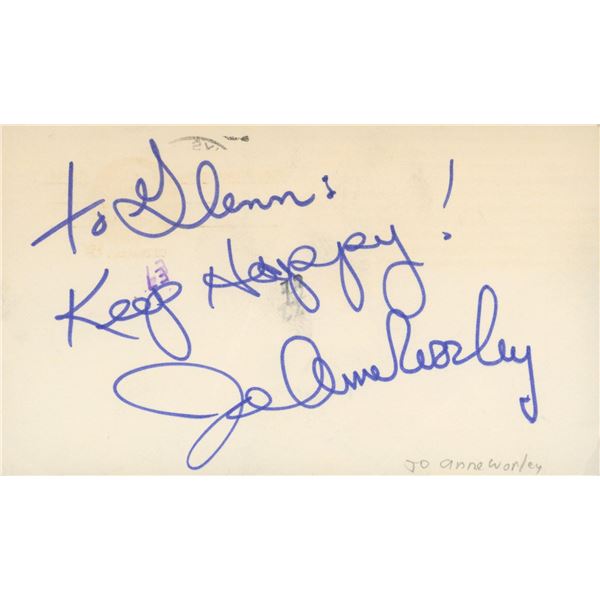 Laugh In's Jo Anne Worley signed note