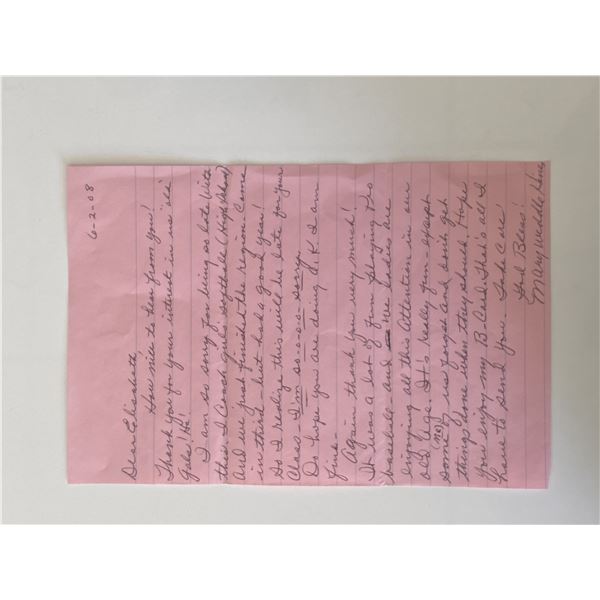 Mary Weddle signed letter