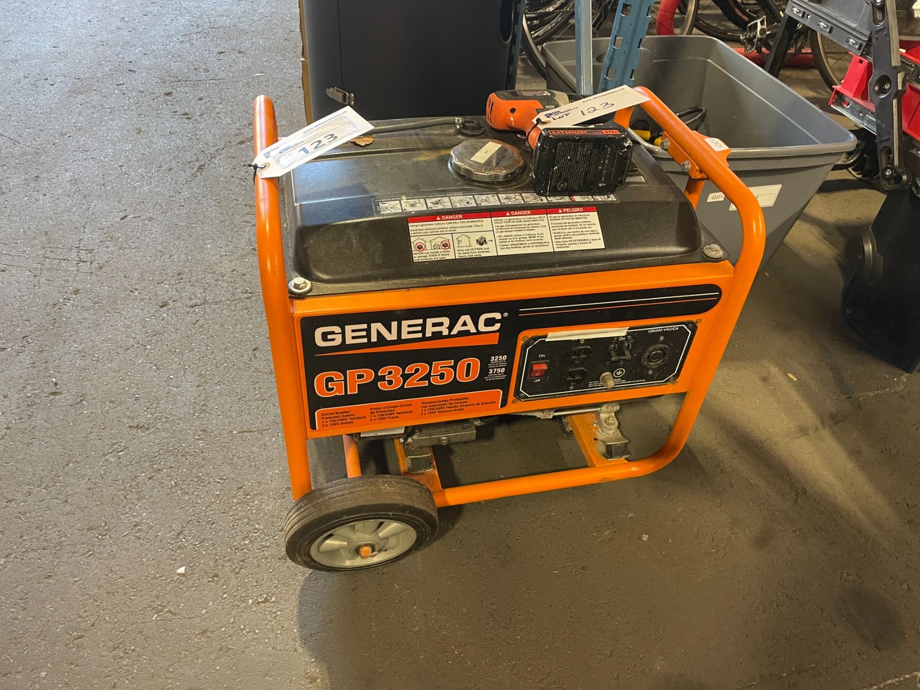 GENERAC GP3250 MOBILE 3250 WATT GAS POWERED GENERATOR & CORDLESS DRILL ...