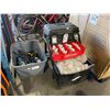 Image 1 : CRAFTSMAN MOBILE TOOL BOX WITH ASSORTED PLUMBING PRODUCT, HAND TOOLS & BIN OF ASSORTED POWER /
