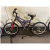 Image 2 : 2 BIKES: SCHWINN 20DS SILVER 6 SPEED FULL SUSPENSION CHILDREN'S BIKE & PURPLE VELO 6 SPEED FULL