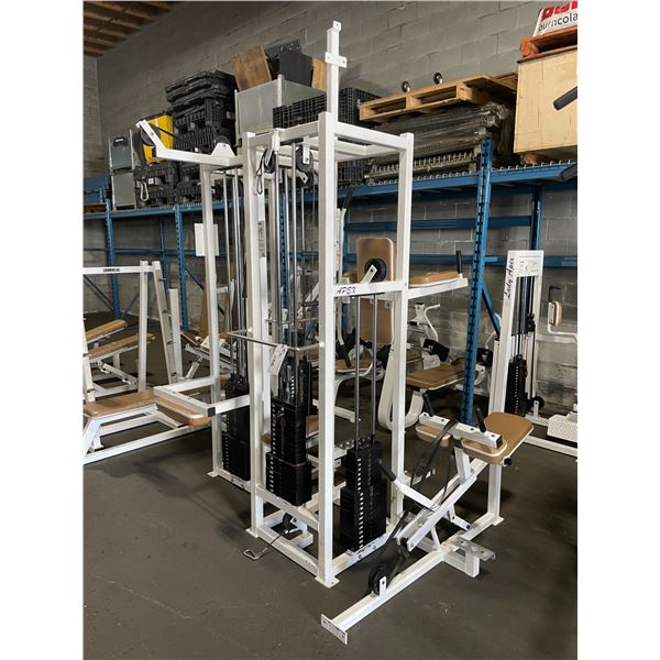 APEX WHITE / BROWN COMMERCIAL 6 STATION CABLE PULL MULTI WORKOUT MACHINE
